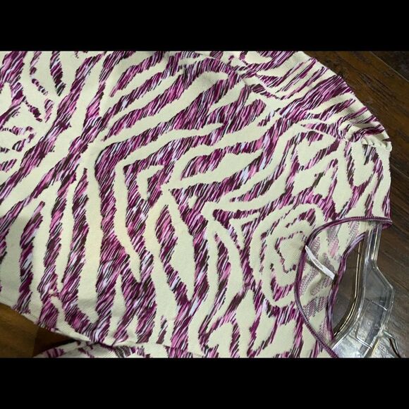 Free People "Take Me Out" Zebra Sweater Mini Dress in ivory, pink/purple Small - Picture 6 of 8